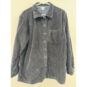 LL Bean Corduroy Flannel Lined Shirt Womens Large Black Green Wide Wale Shacket